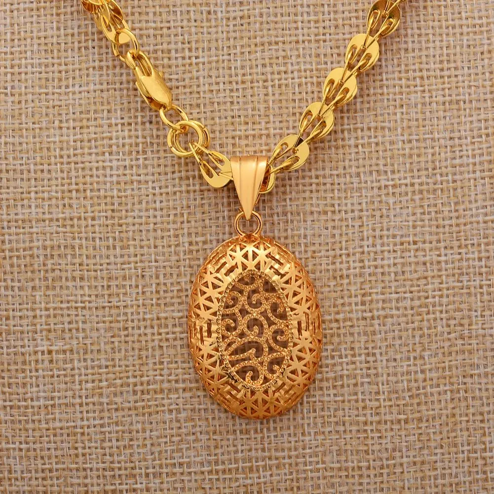 Gold Color African Bridal Jewelry Set for Women - Necklace, Earrings & Pendant Wedding Gifts