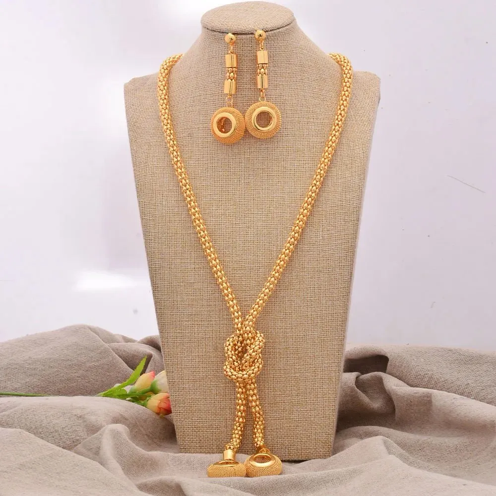 Gold Color African Bridal Jewelry Set for Women - Necklace, Earrings & Pendant Wedding Gifts