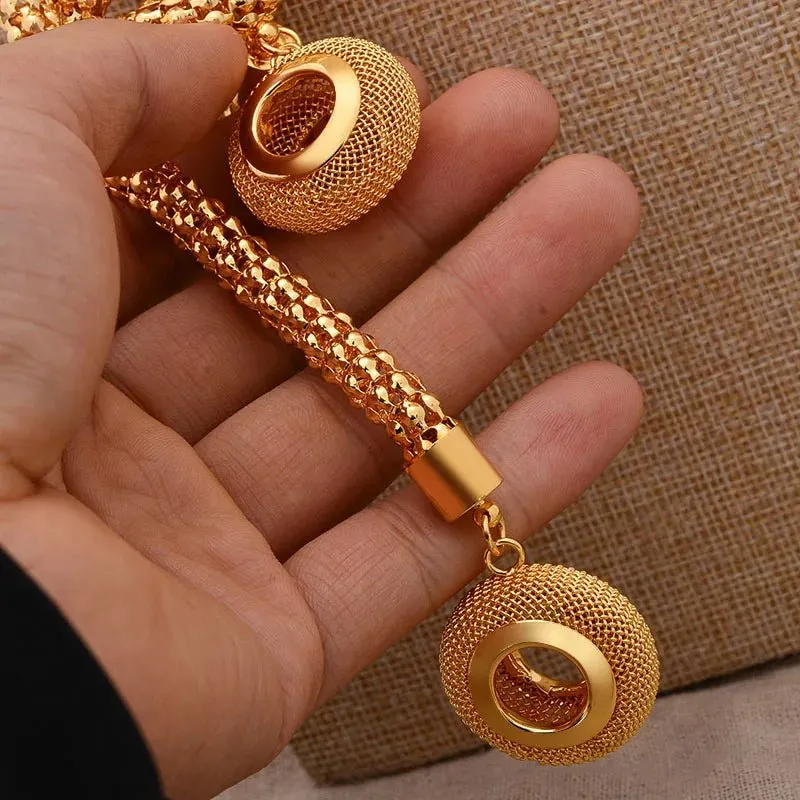 Gold Color African Bridal Jewelry Set for Women - Necklace, Earrings & Pendant Wedding Gifts