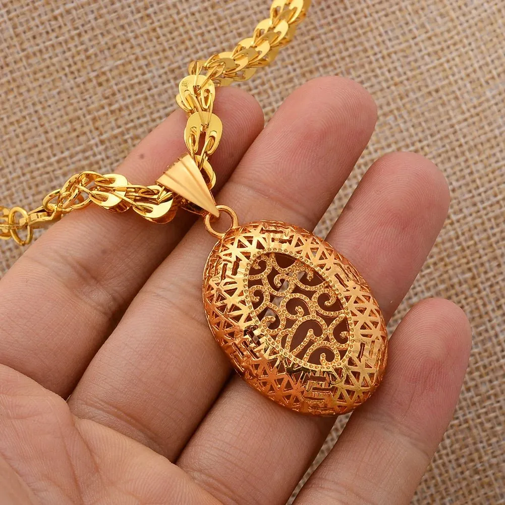 Gold Color African Bridal Jewelry Set for Women - Necklace, Earrings & Pendant Wedding Gifts