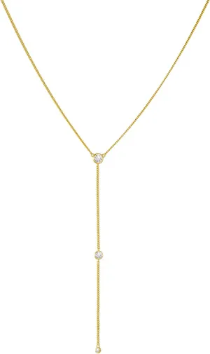 Gold Lariat Long Necklaces for Women: Genuine 925 Sterling Silver 14K Gold Plated Drop Chain with CZ Diamond Pendant Y Necklace Dainty Trendy Fashion Minimalist Jewelry Birthday Gifts for Her Wife