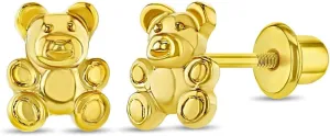 Gold Plated Small Teddy Bear Safety Screw Back Earrings for Toddlers & Little Girls - Stylish Animal Jewelry Gift for Young Girls and Kids - Small and Lightweight Jewelry for Girls