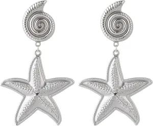 Gold Starfish Earrings for Women Starfish Dangle Stud Earring Shell Conch Drop Earrings Hawaiian Ocean Beach Jewelry Gift