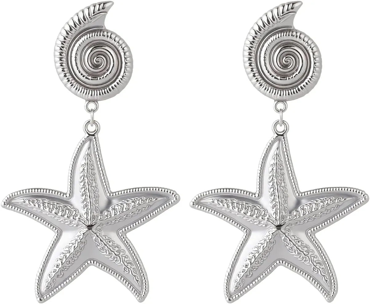 Gold Starfish Earrings for Women Starfish Dangle Stud Earring Shell Conch Drop Earrings Hawaiian Ocean Beach Jewelry Gift