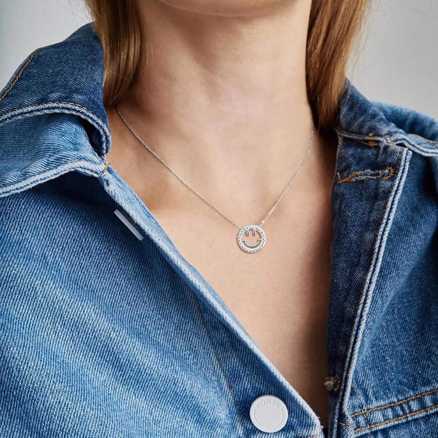 Good Luck Happy-Face Necklaces Rings Stud-Earrings - Dainty Smile Face Jewelry with CZ Simulated Diamond, Cute Preppy Aesthetic Jewelry Gifts for Women