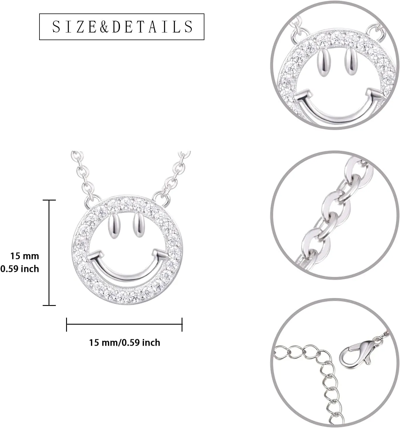 Good Luck Happy-Face Necklaces Rings Stud-Earrings - Dainty Smile Face Jewelry with CZ Simulated Diamond, Cute Preppy Aesthetic Jewelry Gifts for Women