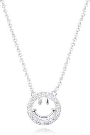 Good Luck Happy-Face Necklaces Rings Stud-Earrings - Dainty Smile Face Jewelry with CZ Simulated Diamond, Cute Preppy Aesthetic Jewelry Gifts for Women