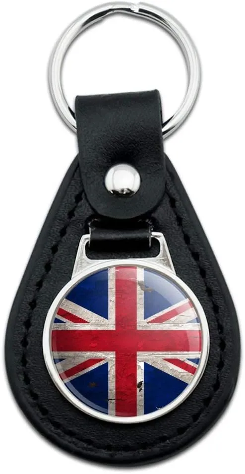 GRAPHICS & MORE Black Leather Rustic Distressed United Kingdom British Flag Keychain
