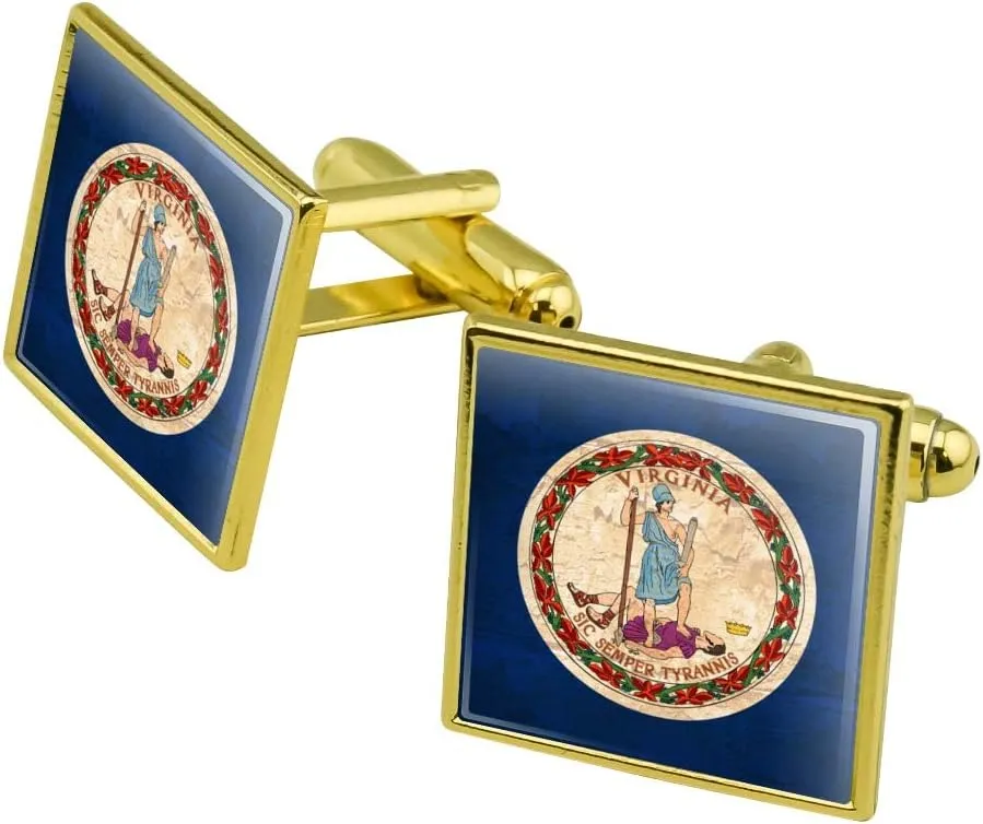 GRAPHICS & MORE Rustic Virginia State Flag Distressed USA Square Cufflink Set Gold Color