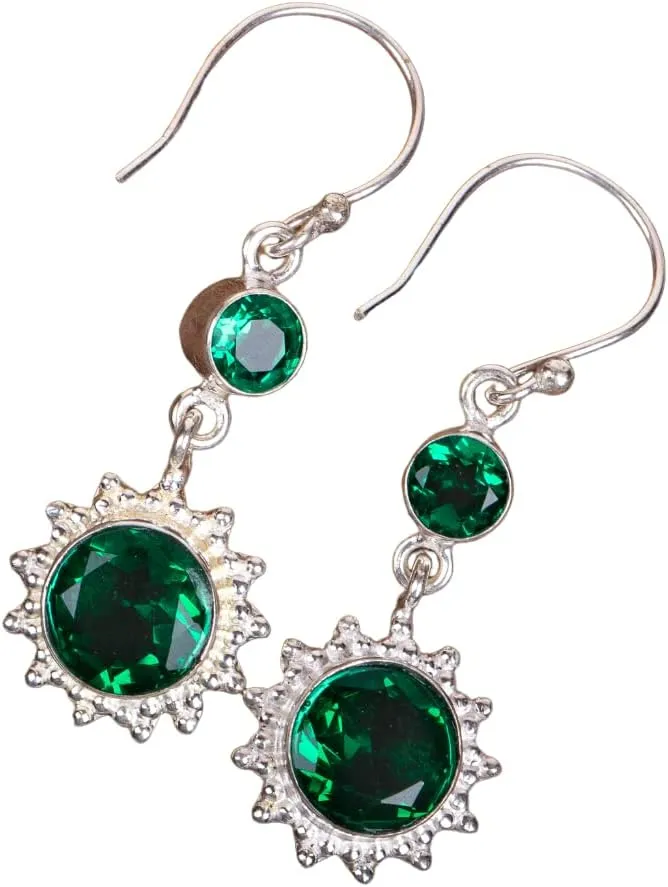 Green Emerald Gemstone 925 Sterling Silver Jewelry Earring,Stylish Earring For Her, Fine Silver Jewelry, Drop & Dangle Earrings, Handmade Vintage Earrings,Women's Designer Earrings