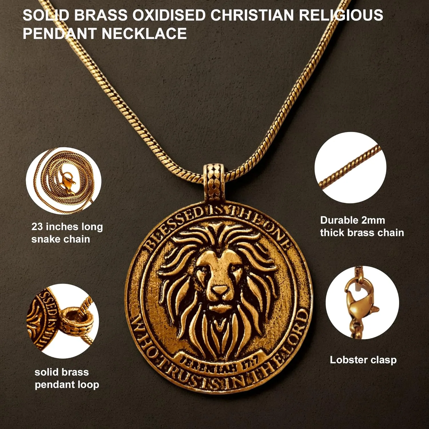 GUAAFA Bible Verse & Lion Pendant for Men Locket Necklaces - Blessed is the One Who Trusts In the Lord | Christian Faith Religious Gifts Jewelry for Women