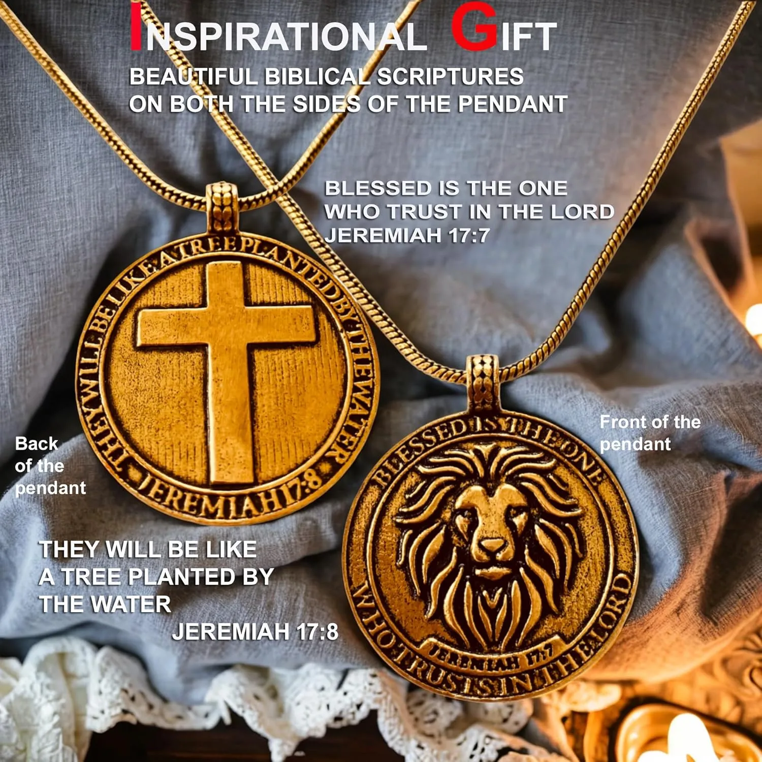 GUAAFA Bible Verse & Lion Pendant for Men Locket Necklaces - Blessed is the One Who Trusts In the Lord | Christian Faith Religious Gifts Jewelry for Women