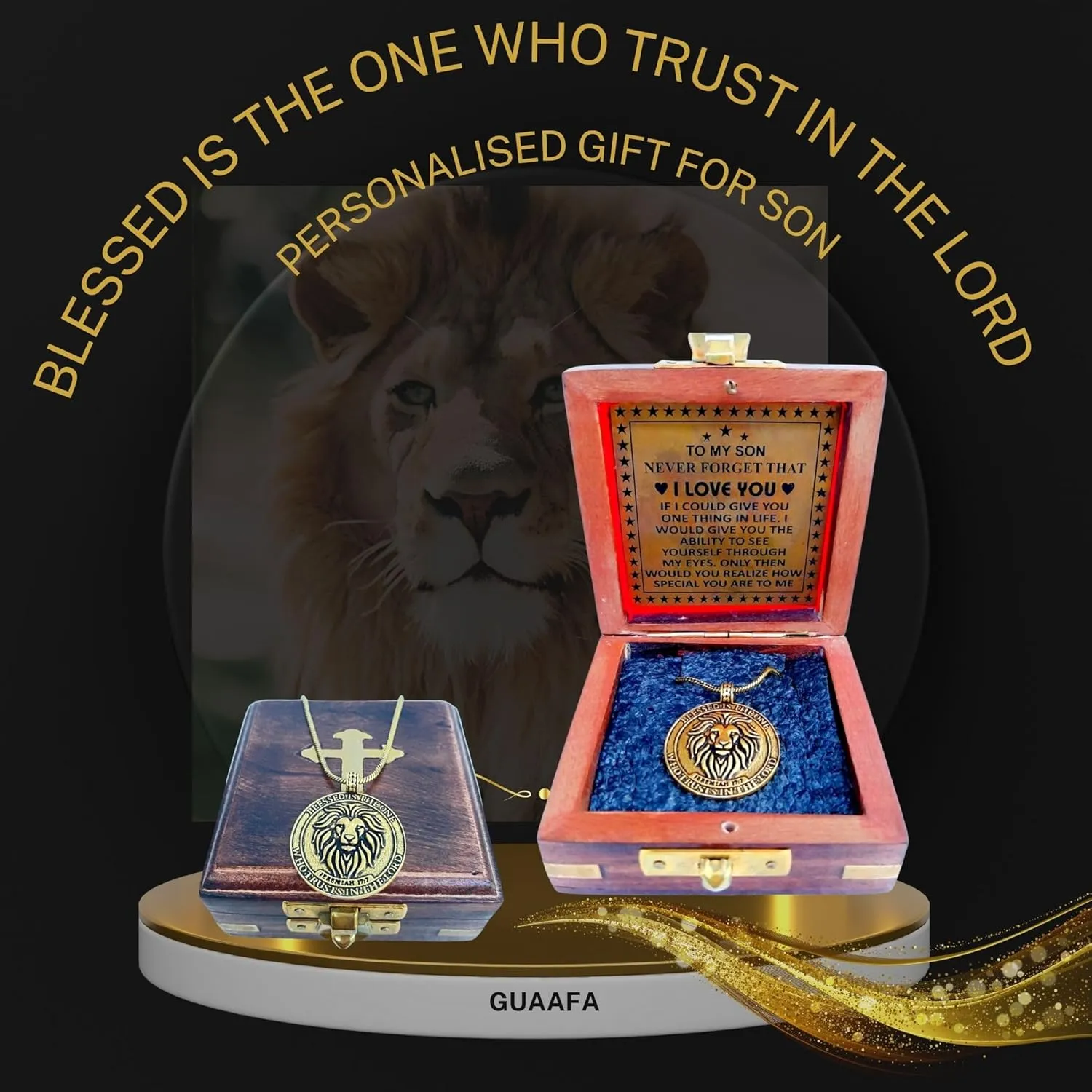 GUAAFA Bible Verse & Lion Pendant for Men Locket Necklaces - Blessed is the One Who Trusts In the Lord | Christian Faith Religious Gifts Jewelry for Women
