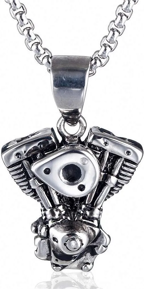 Hafrita Engine Motorcycle Chain Biker Punk Gothic Necklace Men Vintage Stainless Steel Chain Pendant Necklaces