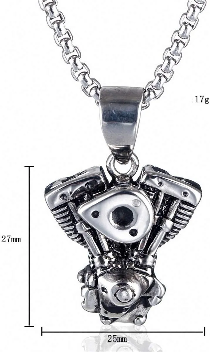 Hafrita Engine Motorcycle Chain Biker Punk Gothic Necklace Men Vintage Stainless Steel Chain Pendant Necklaces