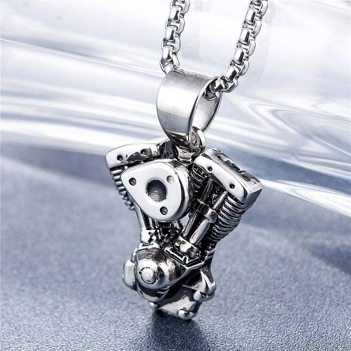Hafrita Engine Motorcycle Chain Biker Punk Gothic Necklace Men Vintage Stainless Steel Chain Pendant Necklaces