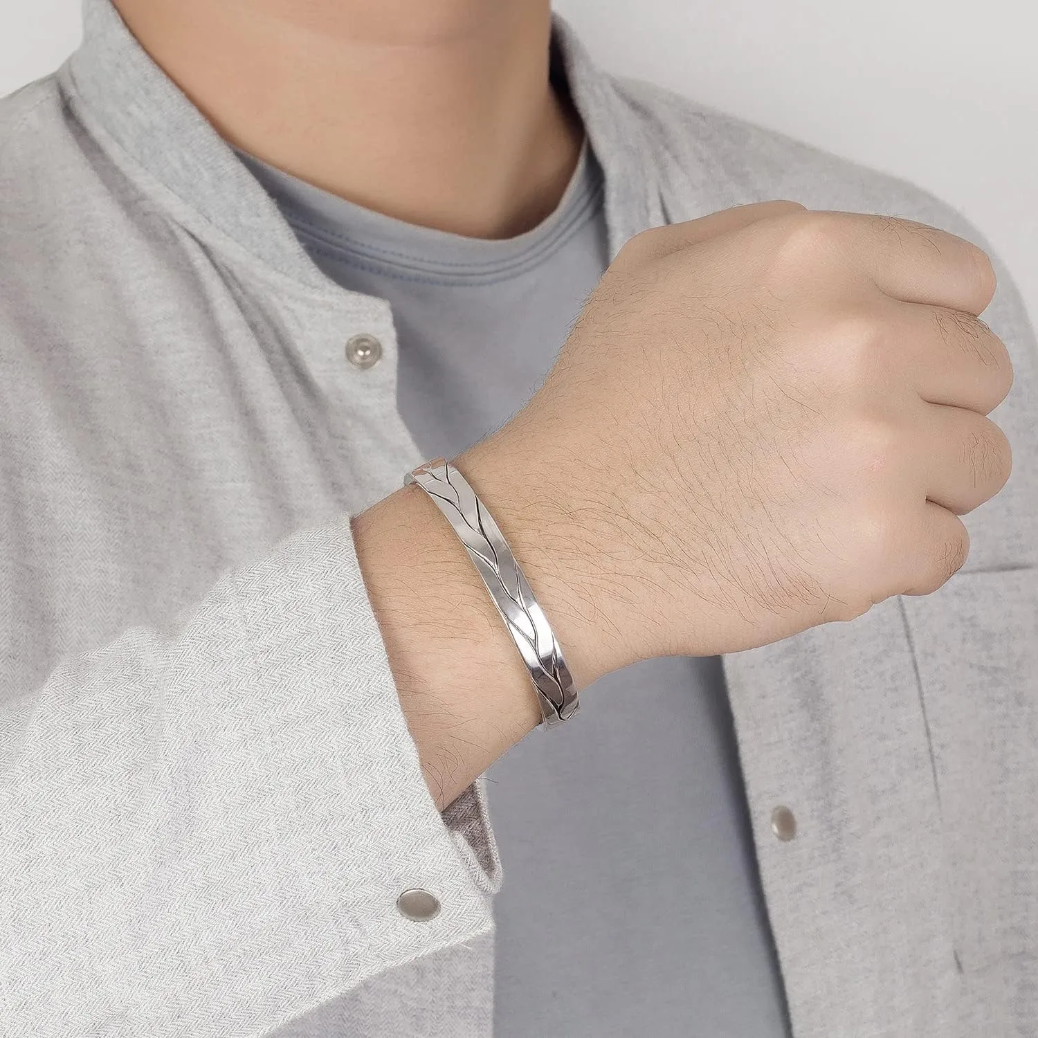 H&Beautimer 925 Sterling Silver Bracelet 7.8-9.3MM Pattern Bracelet For Women Men-Party Charm Jewelry Gift-Unisex Original Silver Open Bangle Free Adjustment