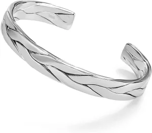 H&Beautimer 925 Sterling Silver Bracelet 7.8-9.3MM Pattern Bracelet For Women Men-Party Charm Jewelry Gift-Unisex Original Silver Open Bangle Free Adjustment