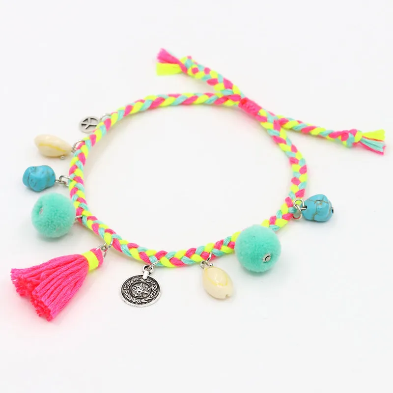 Hand-woven Rope with Shell Tassel Natural Stone Adjustable Ankle