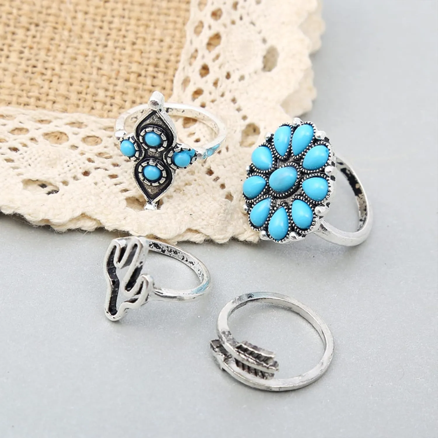 Harry and Henry Turquoise Ring Set Western Jewelry for Women Vintage Western Rings Set Boho Rings Knuckle Stackable Rings Trendy Stuff Turquoise Jewelry for Women