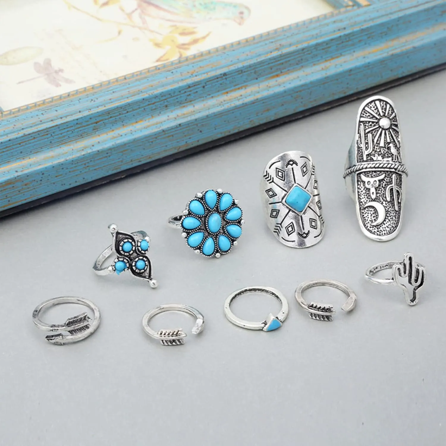 Harry and Henry Turquoise Ring Set Western Jewelry for Women Vintage Western Rings Set Boho Rings Knuckle Stackable Rings Trendy Stuff Turquoise Jewelry for Women