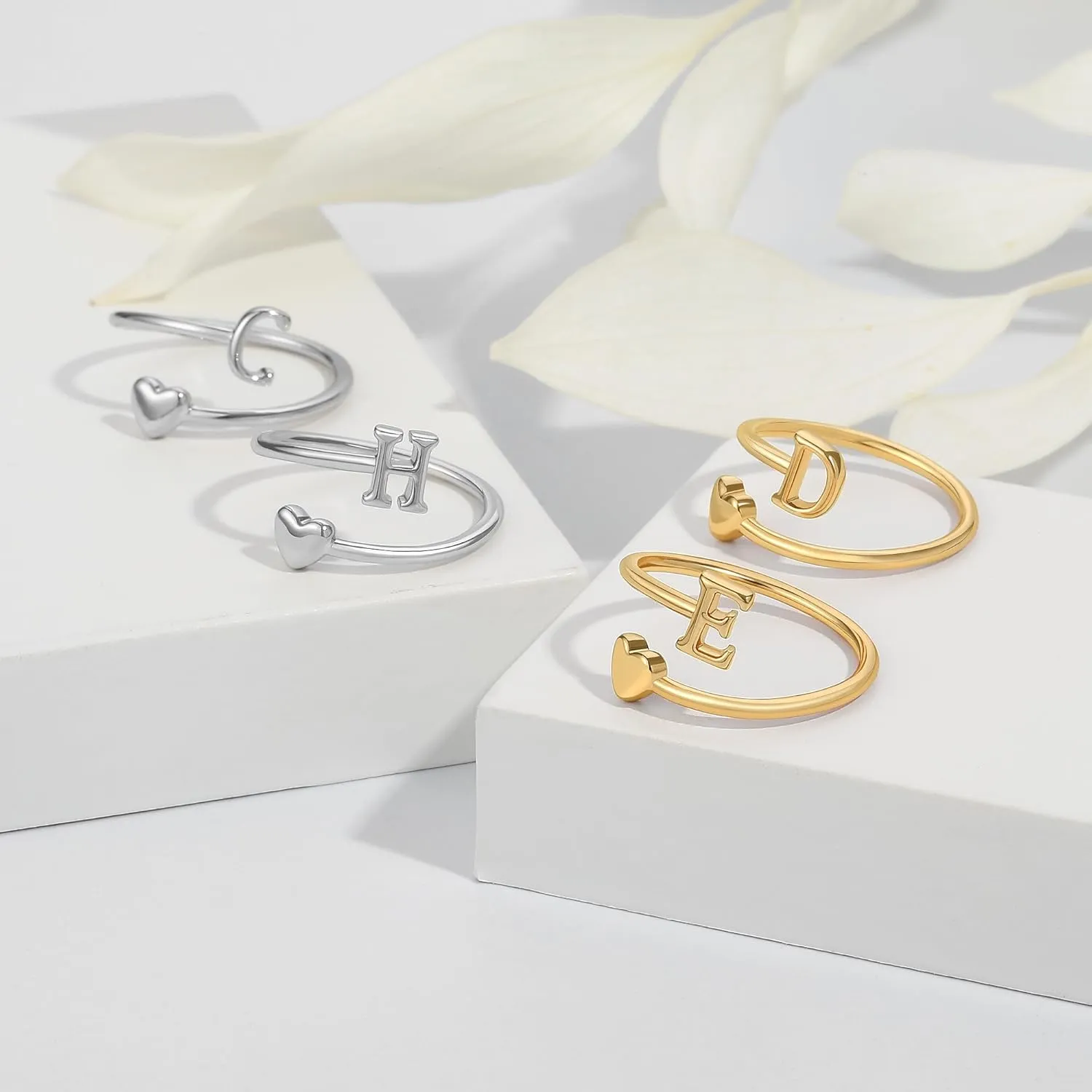 Heart Initial Rings for Women Teen Girls, Stackable Rings Cute Dainty Adjustable Open Ring Jewelry Birthday Gifts for Daughter Mom Sister Wife Friends Grandma