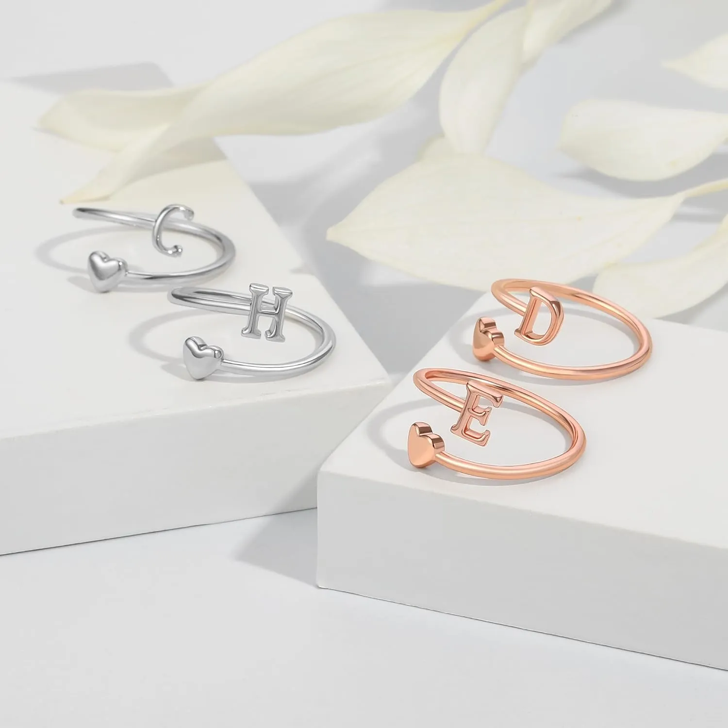 Heart Initial Rings for Women Teen Girls, Stackable Rings Cute Dainty Adjustable Open Ring Jewelry Birthday Gifts for Daughter Mom Sister Wife Friends Grandma