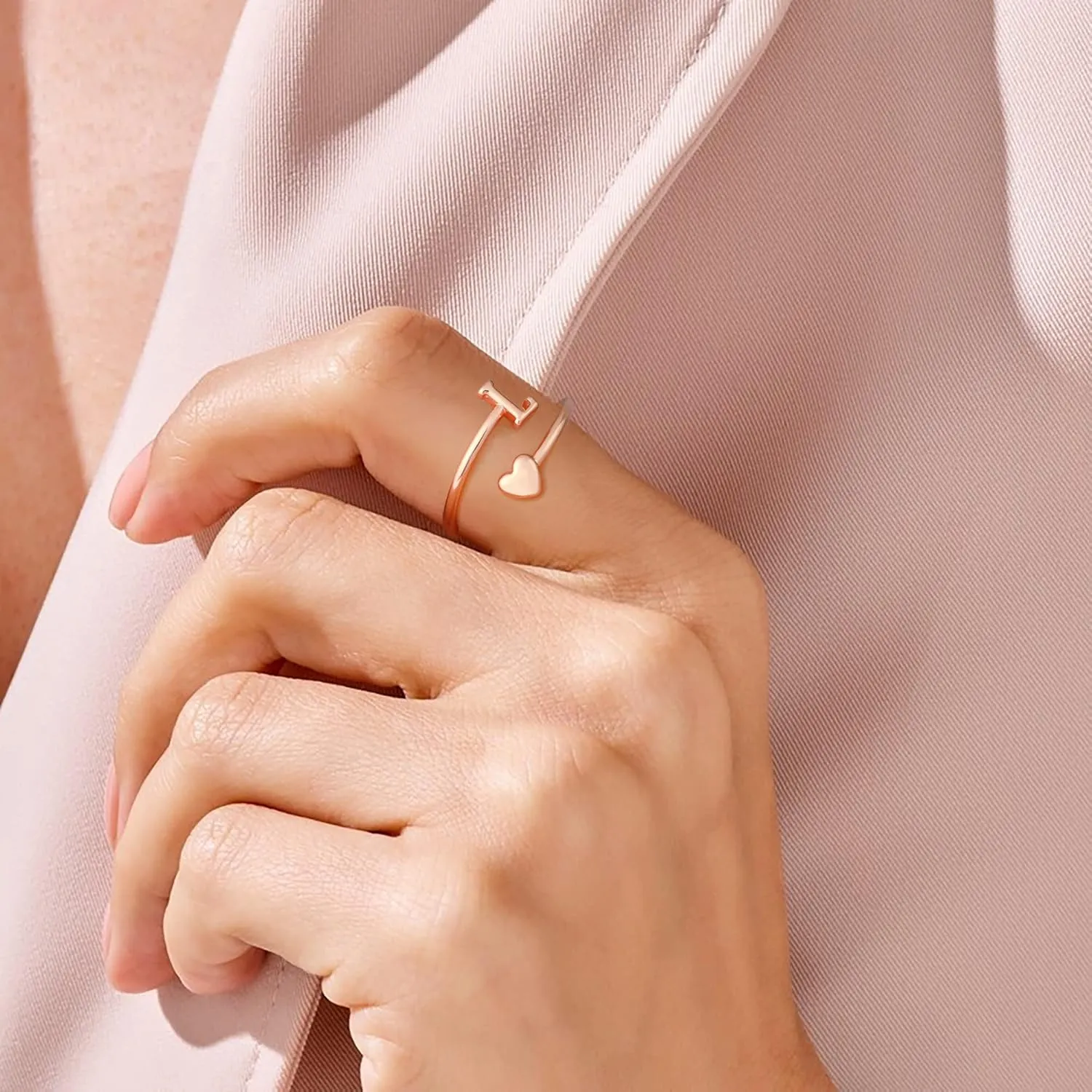Heart Initial Rings for Women Teen Girls, Stackable Rings Cute Dainty Adjustable Open Ring Jewelry Birthday Gifts for Daughter Mom Sister Wife Friends Grandma
