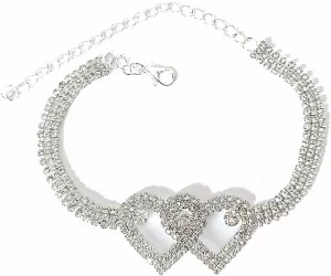 Heart Rhinestone Ankle Bracelets for Women Adjustable Love Heart Silver Foot Chain Twinkle Cubic Zircon Anklet Foot Chain Jewelry Gifts