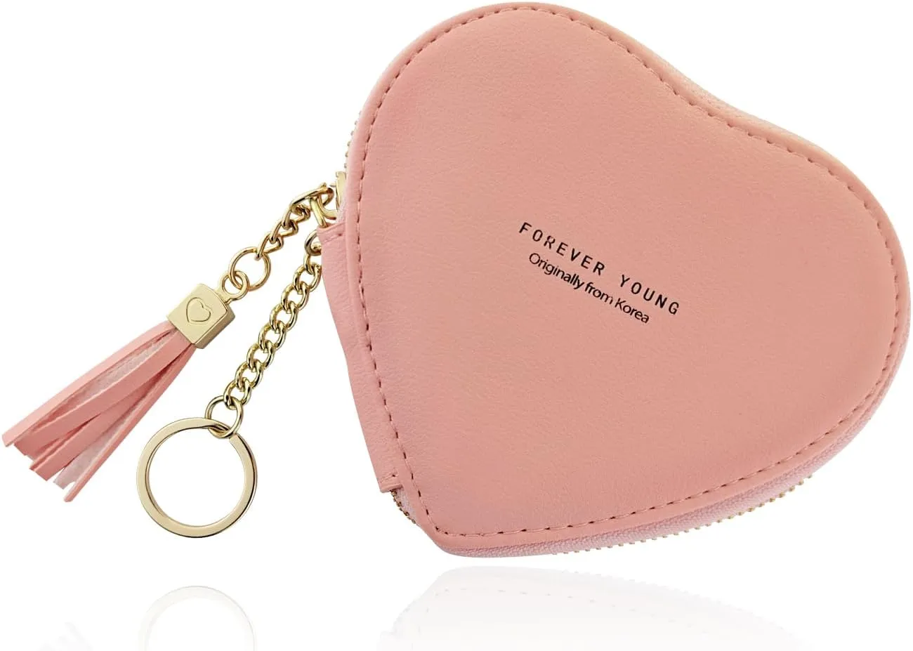 Heart-shaped Coin Wallet, PU Leather Coin Pouch Change Purse with Keychain, Cute Coin Purse for Women and Girls, Coin Holder Coin Purses for Shopping, Travel (pink)