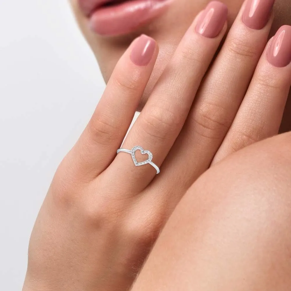 Heart Shaped Daily Wear Ring in 18k White/Yellow/Rose Gold Studded with Brilliant Round Natural Diamond | Couple Promise Ring | Love Diamond ring for Women | Wedding Ring for Her (0.07 Cttw, IJ-SI)