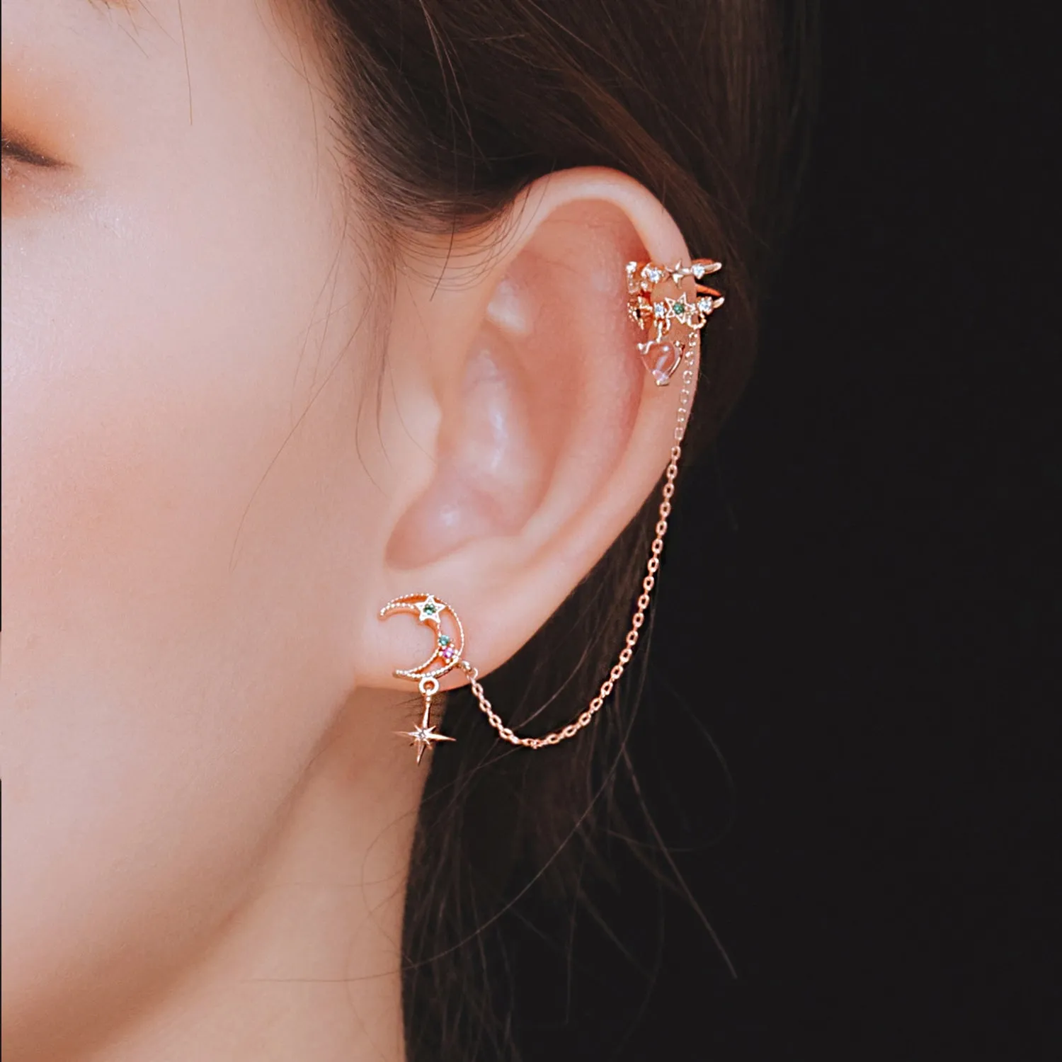 HELENA TWO PIN Earrings with Ear Cuff