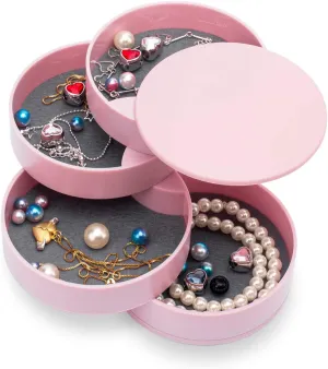 HengLiSam Jewelry Organizer, Small Jewelry Box Earring Holder for Women, Jewelry Storage Box 4-Layer Rotatable Jewelry Accessory Storage Tray with Lid for Rings Bracelets