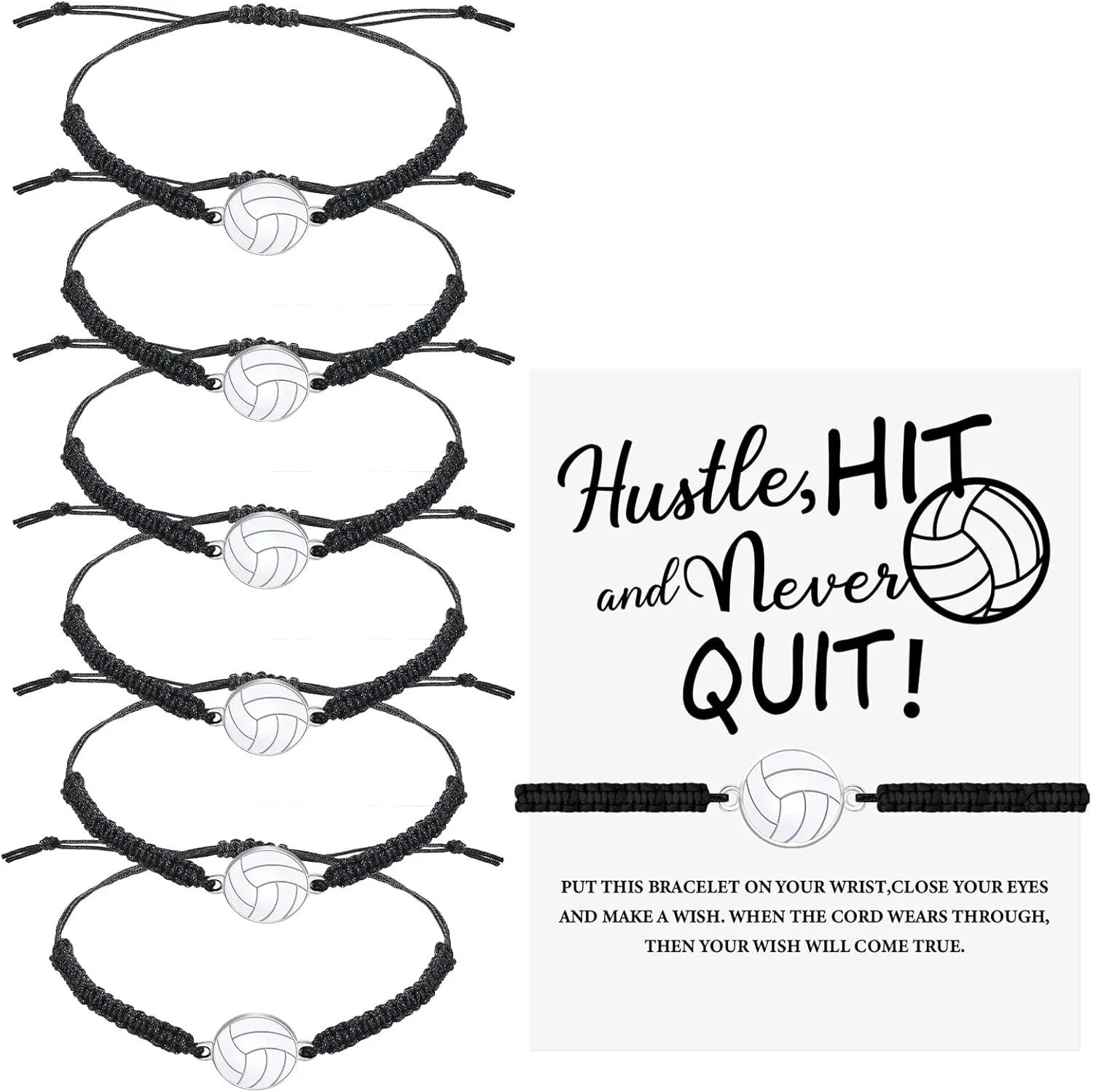 Hicarer 12 Pieces Volleyball Charm Bracelet Adjustable Woven Jewelry Softball Charm Bracelet with Cardboard Volleyball Team Gifts for Team Players