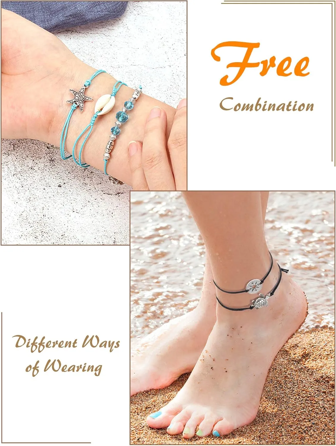 Hicarer 21 Pieces Surfer Wave Bracelet Ocean Wave Adjustable Waterproof Handmade Friendship Bracelet Anklet Jewelry for Women