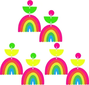 Hicarer 3 Pairs Rainbow Neon Earrings for Women Fluorescent 80s 90s Neon Earrings for Glow Party Retro Pendant Acrylic Drop Dangle 80's Party Outfit Accessories