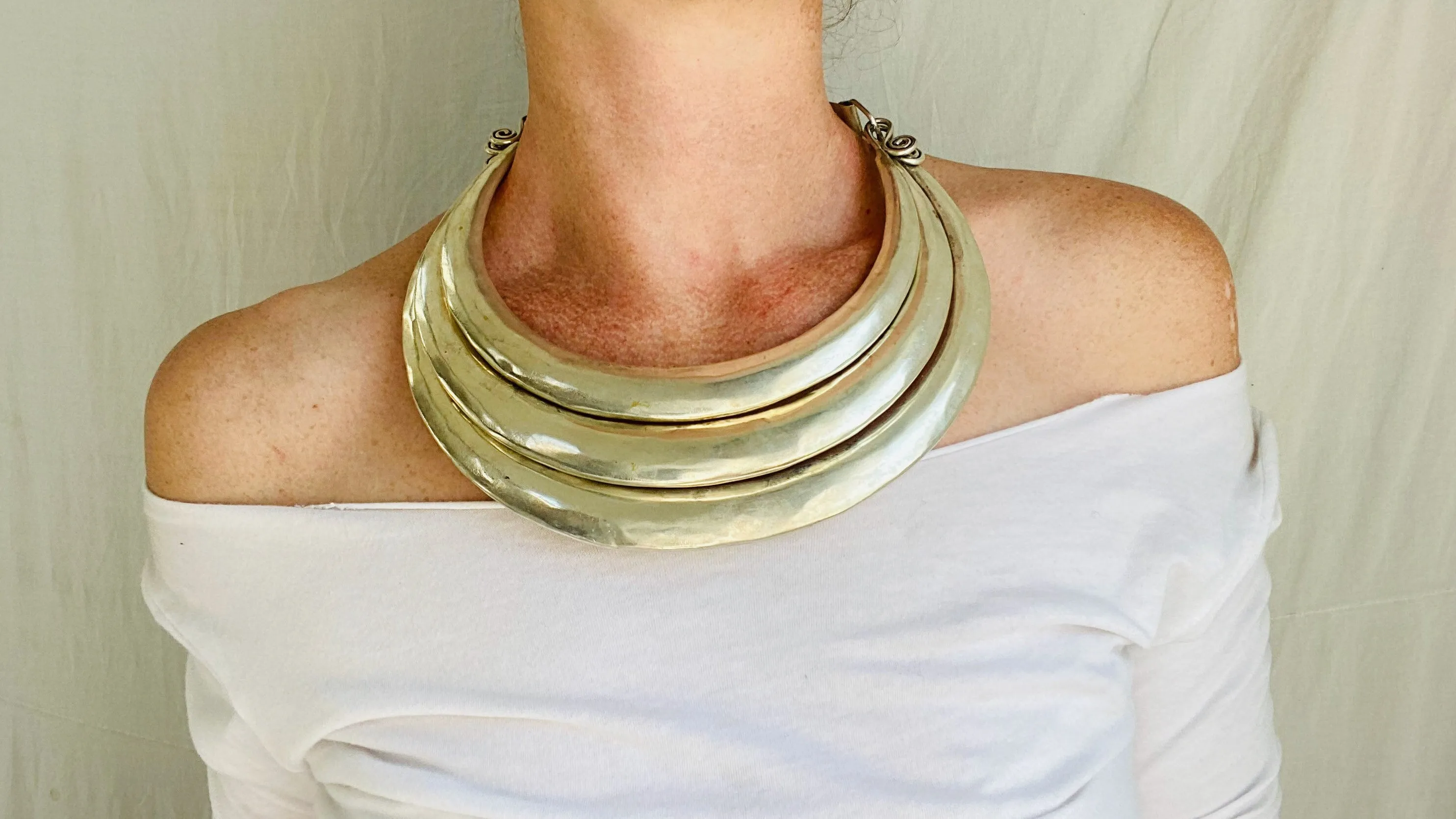 Hmong Multi-Torc Tribal Choker Necklace.