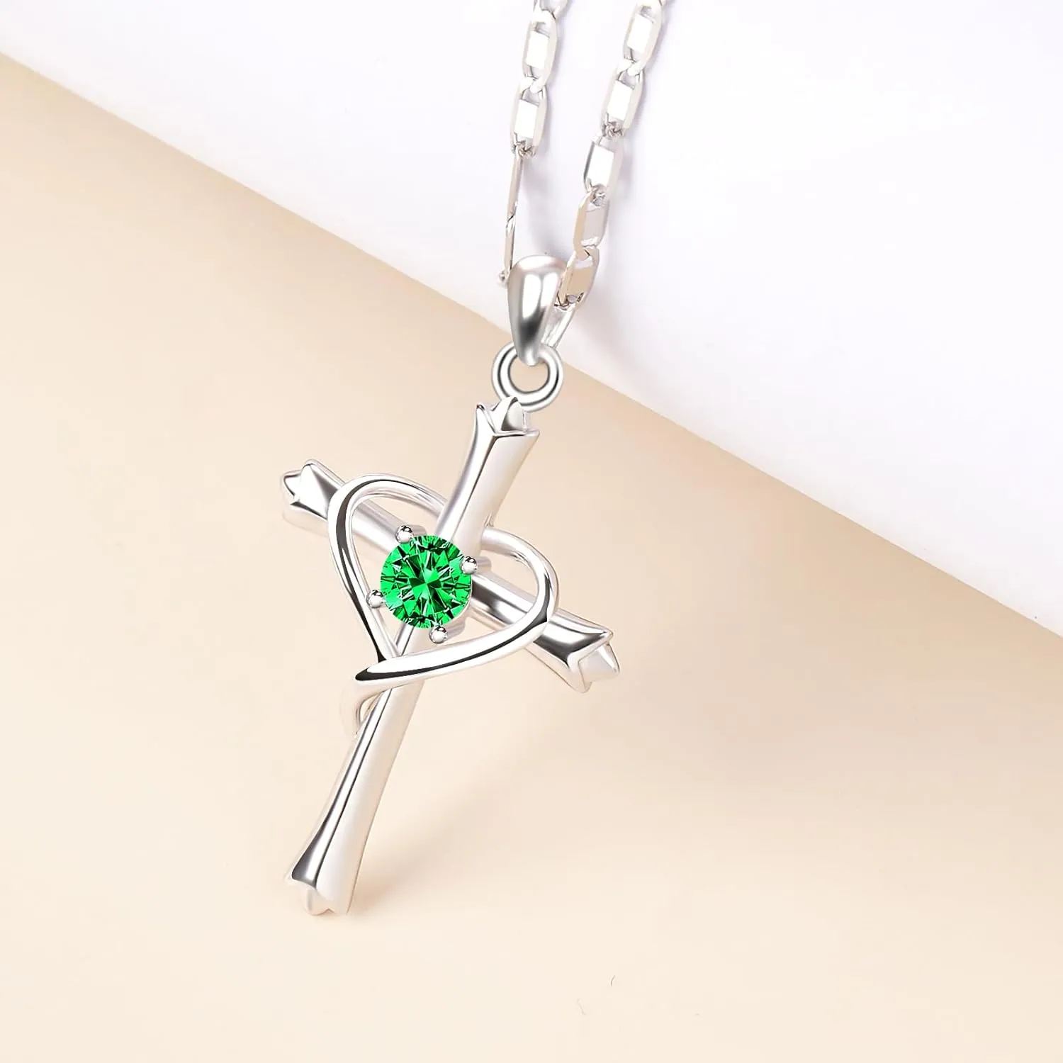 HOH-Tech Cross Necklace for Women 925 Sterling Silver 5A CZ Birthstone Cross Pendant Necklaces Cross Jewelry Valentine's Birthday Anniversary Wedding Christmas Mothers Day Gifts for Mom Wife