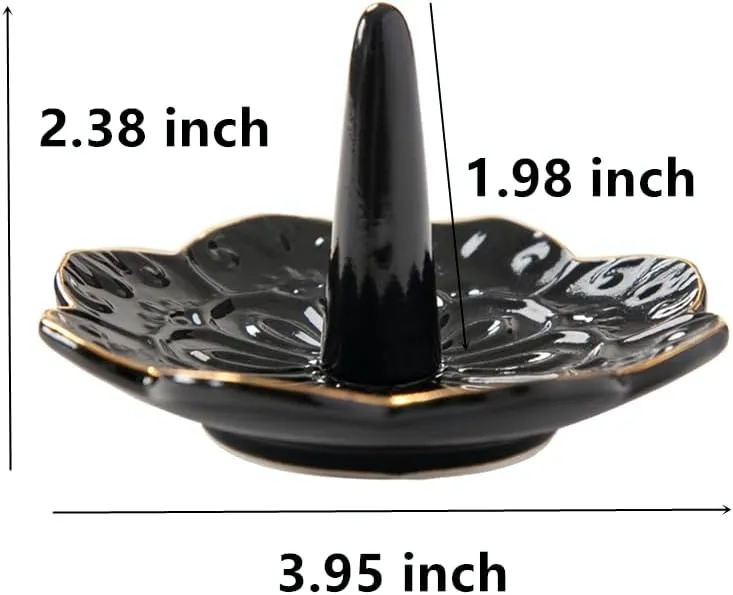 HOMEGOAL Ceramic Ring Holder Dish for Jewelry, Decorative Mandala Jewelry Tray for Rings Earrings Necklaces Watch Keys, Aesthetic Room Decor, Birthday Engagement Wedding Gifts for Women (Black)