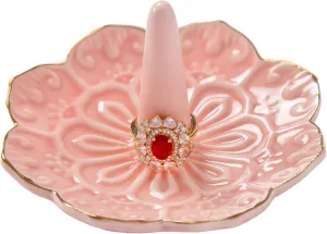 HOMEGOAL Ceramic Ring Holder Dish for Jewelry, Decorative Mandala Jewelry Tray for Rings Earrings Necklaces Watch Keys, Aesthetic Room Decor, Birthday Engagement Wedding Gifts for Women (Pink)