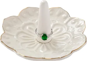 HOMEGOAL Ceramic Ring Holder Dish for Jewelry, Decorative Mandala Jewelry Tray for Rings Earrings Necklaces Watch Keys, Aesthetic Room Decor, Birthday Engagement Wedding Gifts for Women (White)
