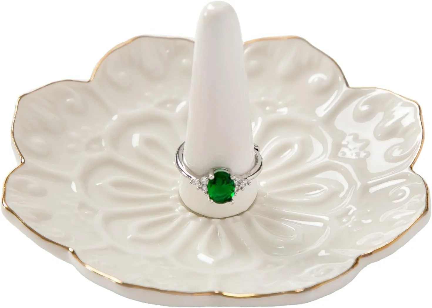 HOMEGOAL Ceramic Ring Holder Dish for Jewelry, Decorative Mandala Jewelry Tray for Rings Earrings Necklaces Watch Keys, Aesthetic Room Decor, Birthday Engagement Wedding Gifts for Women (White)