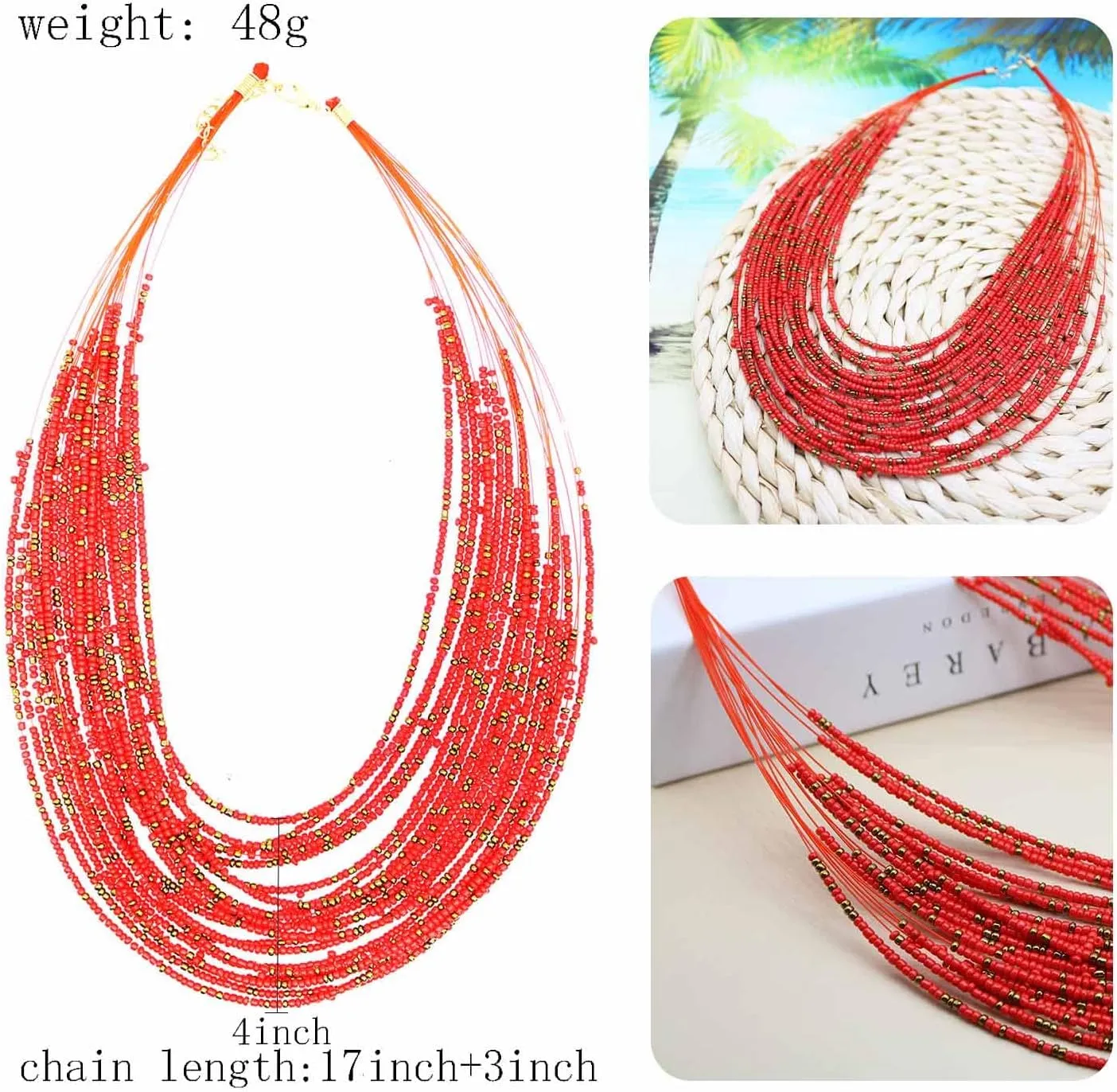 HSQYJ Exaggerate Multilayer Seed Beads Chunky Choker Statement Necklace Boho Handmade Color Beaded Cluster Collar Bib Necklaces Fashion Jewelry for Women Gift