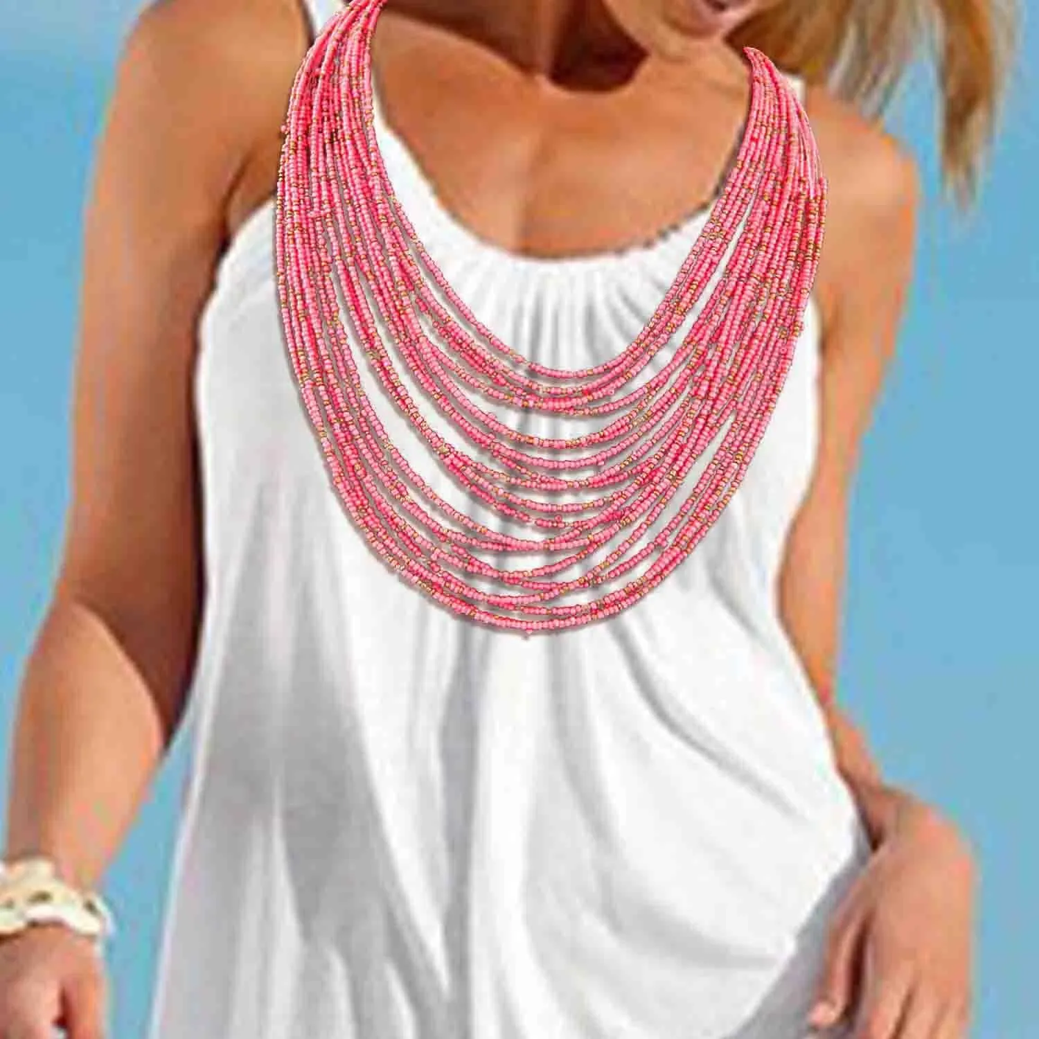 HSQYJ Exaggerate Multilayer Seed Beads Chunky Choker Statement Necklace Boho Handmade Color Beaded Cluster Collar Bib Necklaces Fashion Jewelry for Women Gift