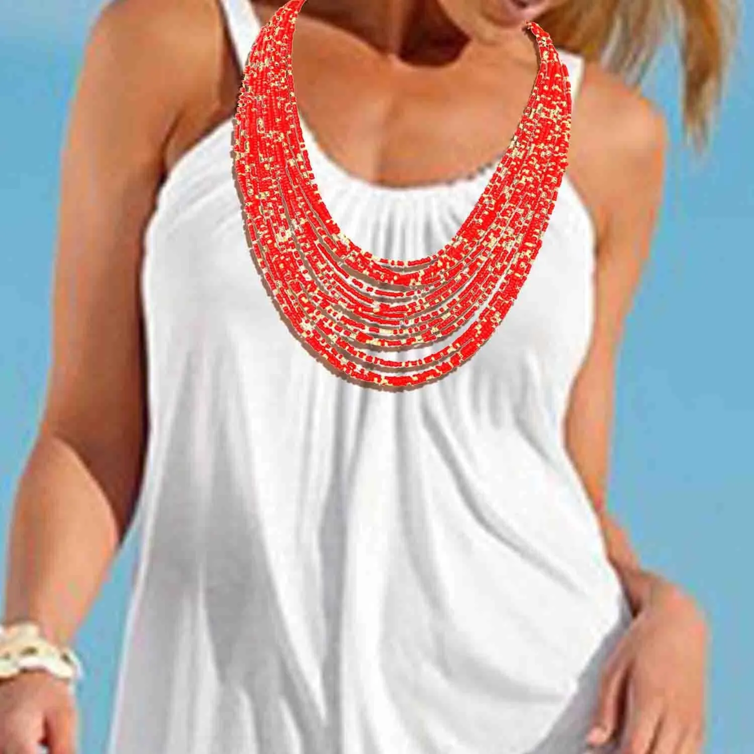 HSQYJ Exaggerate Multilayer Seed Beads Chunky Choker Statement Necklace Boho Handmade Color Beaded Cluster Collar Bib Necklaces Fashion Jewelry for Women Gift
