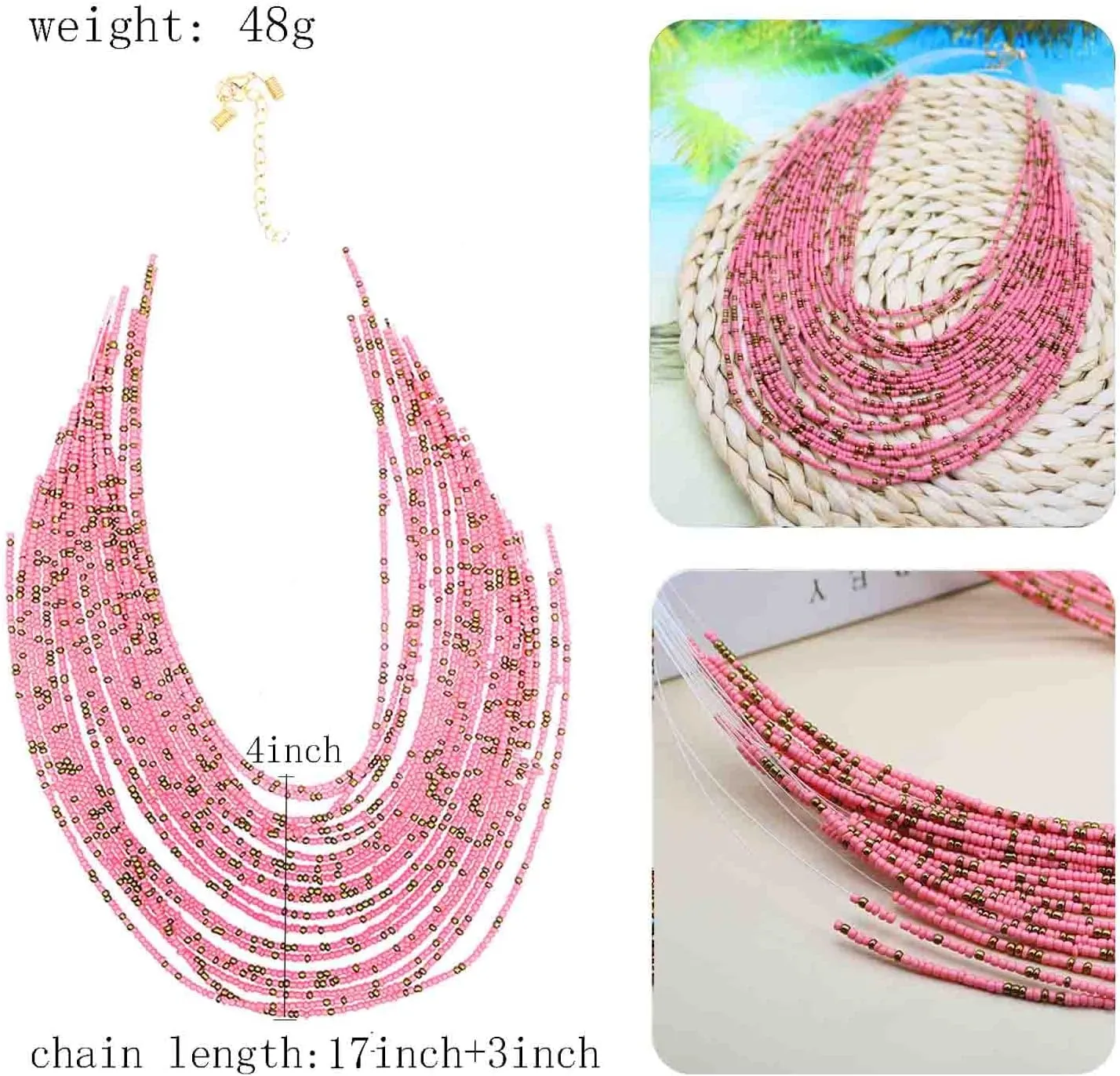 HSQYJ Exaggerate Multilayer Seed Beads Chunky Choker Statement Necklace Boho Handmade Color Beaded Cluster Collar Bib Necklaces Fashion Jewelry for Women Gift