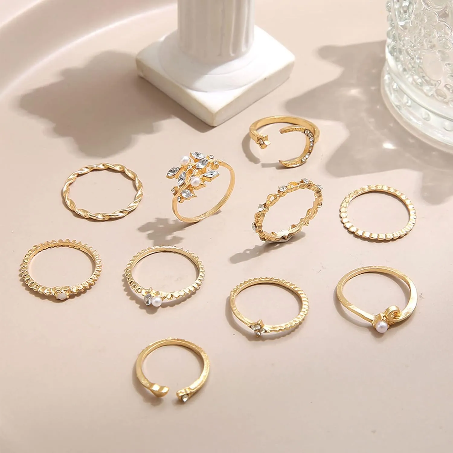 HUASAI Gold Stackable Rings for Women Trendy Cute Rings Stuff Boho Moon Star Butterfly Knuckle Ring Set Dainty Gold Rings Pack Jewelry Gifts