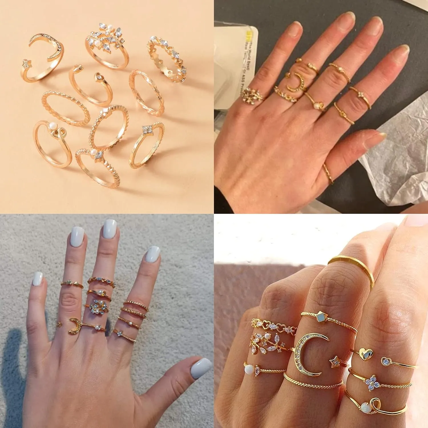 HUASAI Gold Stackable Rings for Women Trendy Cute Rings Stuff Boho Moon Star Butterfly Knuckle Ring Set Dainty Gold Rings Pack Jewelry Gifts