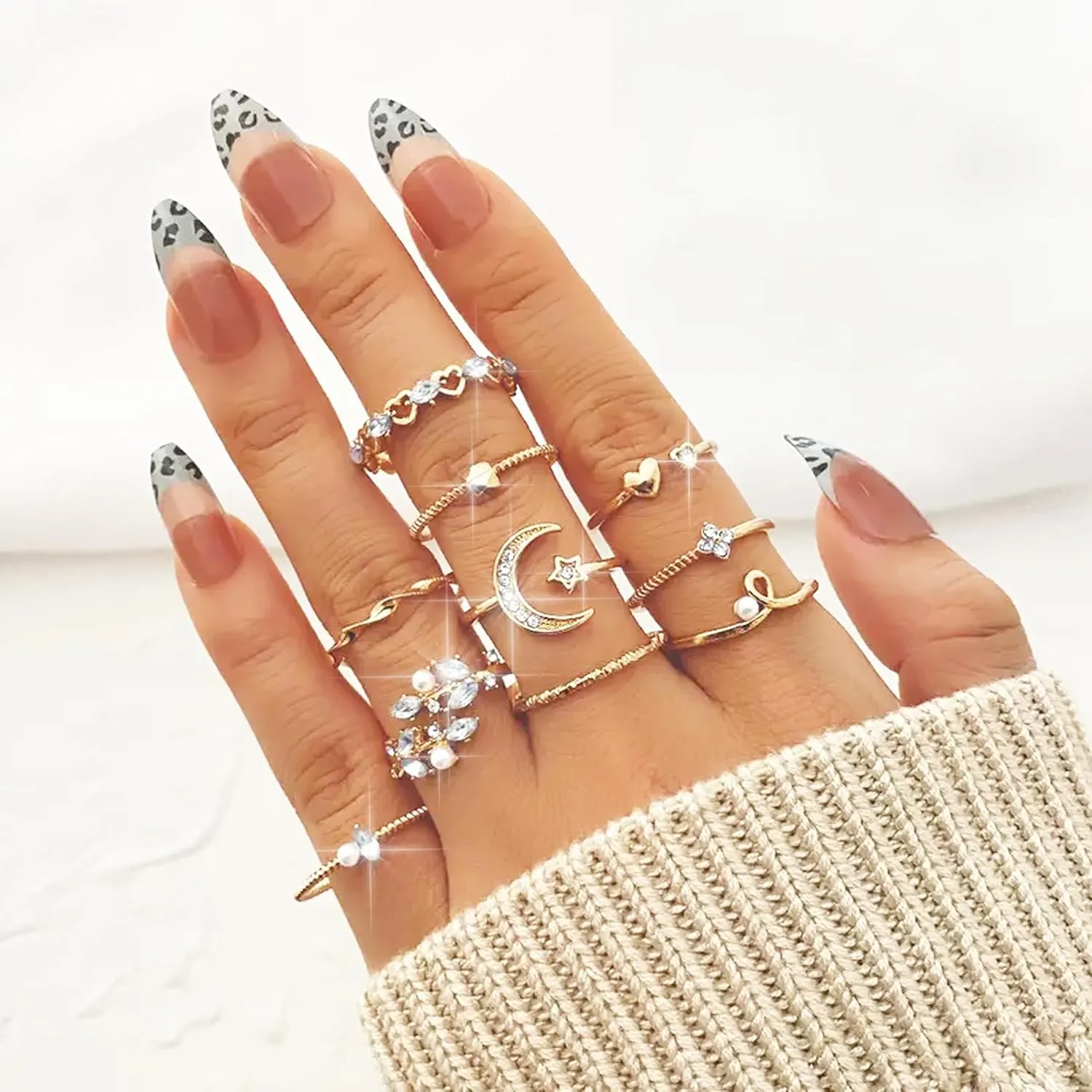HUASAI Gold Stackable Rings for Women Trendy Cute Rings Stuff Boho Moon Star Butterfly Knuckle Ring Set Dainty Gold Rings Pack Jewelry Gifts