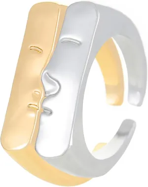 Human Face Couple Ring Adjustable Ring Creative Abstract Finger Ring Open Smile Ring Kiss Minimalist Ring Set Jewelry for Women Men Couple